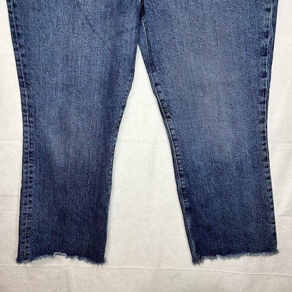 We The Free Crop Jeans Blue High-Rise Button-Fly Raw Hem Sz 31x25 Stretch - Picture 3 of 7